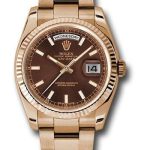 Rolex Everose Gold Day-Date 36 Watch – Fluted Bezel – Chocolate Index Dial – Oyster Bracelet – 118235 choio