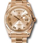 Rolex Pink Gold Day-Date 36 Watch – Fluted Bezel – Champagne Roman Dial – President Bracelet – 118235