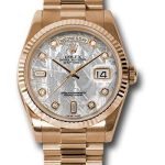 Rolex Pink Gold Day-Date 36 Watch – Fluted Bezel – Meteorite Diamond Dial – President Bracelet – 118235