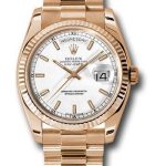 Rolex Pink Gold Day-Date 36 Watch – Fluted Bezel – White Index Dial – President Bracelet – 118235