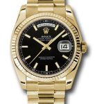 Rolex Yellow Gold Day-Date 36 Watch – Fluted Bezel – Black Index Dial – President Bracelet – 118238