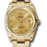 Rolex Yellow Gold Day-Date 36 Watch – Fluted Bezel – Champagne Arabic Dial – Oyster Bracelet – 118238