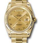 Rolex Yellow Gold Day-Date 36 Watch – Fluted Bezel – Champagne Arabic Dial – President Bracelet – 118238