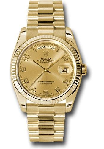 Rolex Yellow Gold Day-Date 36 Watch – Fluted Bezel – Champagne Arabic Dial – President Bracelet – 118238