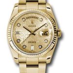 Rolex Yellow Gold Day-Date 36 Watch – Fluted Bezel – Champagne Jubilee Diamond Dial – Oyster Bracelet – 118238 chjdo