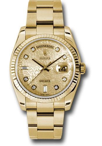 Rolex Yellow Gold Day-Date 36 Watch – Fluted Bezel – Champagne Jubilee Diamond Dial – Oyster Bracelet – 118238 chjdo