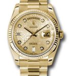 Rolex Yellow Gold Day-Date 36 Watch – Fluted Bezel – Champagne Jubilee Diamond Dial – President Bracelet – 118238 chjdp
