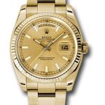 Rolex Yellow Gold Day-Date 36 Watch – Fluted Bezel – Champagne Index Dial – Oyster Bracelet – 118238