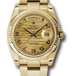Rolex Yellow Gold Day-Date 36 Watch – Fluted Bezel – Champagne Wave Arabic Dial – Oyster Bracelet – 118238 chwao