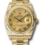 Rolex Yellow Gold Day-Date 36 Watch – Fluted Bezel – Champagne Wave Arabic Dial – President Bracelet – 118238 chwap
