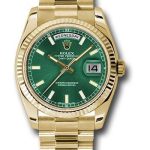 Rolex Yellow Gold Day-Date 36 Watch – Fluted Bezel – Green Index Dial – President Bracelet – 118238