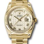Rolex Yellow Gold Day-Date 36 Watch – Fluted Bezel – Ivory Pyramid Roman Dial – President Bracelet – 118238