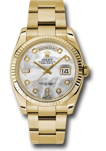 Rolex Yellow Gold Day-Date 36 Watch – Fluted Bezel – Mother-Of-Pearl Diamond Dial – Oyster Bracelet – 118238