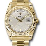 Rolex Yellow Gold Day-Date 36 Watch – Fluted Bezel – Silver Index Dial – President Bracelet – 118238