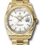 Rolex Yellow Gold Day-Date 36 Watch – Fluted Bezel – White Index Dial – President Bracelet – 118238