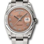 Rolex White Gold Day-Date 36 Watch – Fluted Bezel – Copper Roman Dial – Oyster Bracelet – 118239
