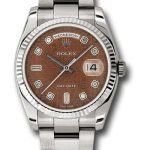 Rolex White Gold Day-Date 36 Watch – Fluted Bezel – Havana Brown Jubilee Diamond Dial – Oyster Bracelet – 118239 hbjdo