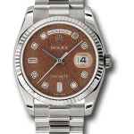 Rolex White Gold Day-Date 36 Watch – Fluted Bezel – Havana Brown Diamond Dial – President Bracelet – 118239 hbjdp