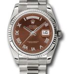 Rolex White Gold Day-Date 36 Watch – Fluted Bezel – Havana Brown Index Dial – President Bracelet – 118239