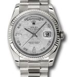 Rolex White Gold Day-Date 36 Watch – Fluted Bezel – Meteorite Diamond Dial – President Bracelet – 118239 mtadp