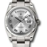 Rolex White Gold Day-Date 36 Watch – Fluted Bezel – Rhodium Roman Dial – Oyster Bracelet – 118239