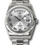 Rolex White Gold Day-Date 36 Watch – Fluted Bezel – Rhodium Roman Dial – President Bracelet – 118239
