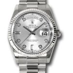 Rolex White Gold Day-Date 36 Watch – Fluted Bezel – Silver Diamond Dial – President Bracelet – 118239