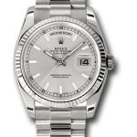Rolex White Gold Day-Date 36 Watch – Fluted Bezel – Silver Index Dial – President Bracelet – 118239