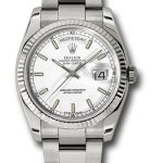 Rolex White Gold Day-Date 36 Watch – Fluted Bezel – White Index Dial – Oyster Bracelet – 118239
