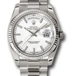 Rolex White Gold Day-Date 36 Watch – Fluted Bezel – White Index Dial – President Bracelet – 118239