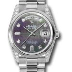 Rolex Platinum Day-Date 36 Watch – Domed Bezel – Dark Mother-Of-Pearl Diamond Dial – President Bracelet – 118296 dkmdp