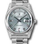 Rolex Platinum Day-Date 36 Watch – Domed Bezel – Glacier Blue Diamond Dial – President Bracelet – 118296 gladp