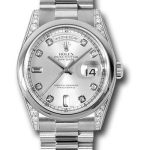 Rolex Platinum Day-Date 36 Watch – Domed Bezel – Silver Diamond Dial – President Bracelet – 118296