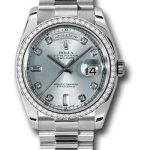 Rolex Platinum Day-Date 36 Watch – Bezel – Glacier Blue Diamond Dial – President Bracelet – 118346 gladp