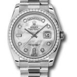 Rolex Platinum Day-Date 36 Watch – Bezel – Mother-Of-Pearl Diamond Dial – President Bracelet – 118346