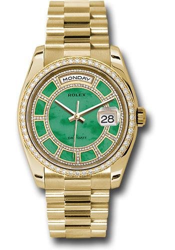Rolex Yellow Gold Day-Date 36 Watch – Bezel – Carousel Of Green Jade Diamond Dial – President Bracelet – 118348 cgjdp