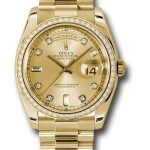 Rolex Yellow Gold Day-Date 36 Watch – Bezel – Champagne Diamond Dial – President Bracelet – 118348