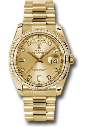 Rolex Yellow Gold Day-Date 36 Watch – Bezel – Champagne Diamond Dial – President Bracelet – 118348