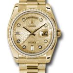 Rolex Yellow Gold Day-Date 36 Watch – Bezel – Champagne Jubilee Diamond Dial – President Bracelet – 118348 chjdp