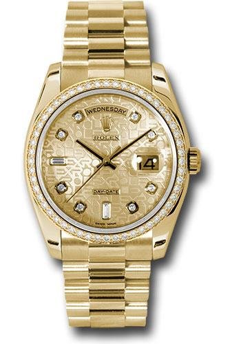 Rolex Yellow Gold Day-Date 36 Watch – Bezel – Champagne Jubilee Diamond Dial – President Bracelet – 118348 chjdp