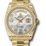 Rolex Yellow Gold Day-Date 36 Watch – Bezel – Mother-Of-Pearl Diamond Dial – President Bracelet – 118348