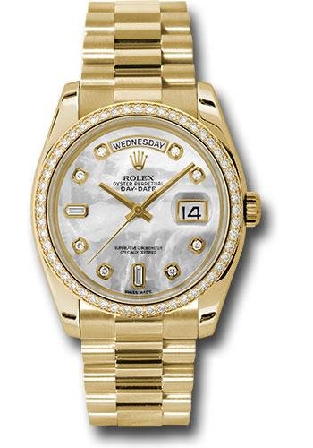 Rolex Yellow Gold Day-Date 36 Watch – Bezel – Mother-Of-Pearl Diamond Dial – President Bracelet – 118348