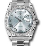 Rolex Platinum Day-Date 36 Watch – Bezel – Glacier Blue Roman Dial – President Bracelet – 118366 glarp