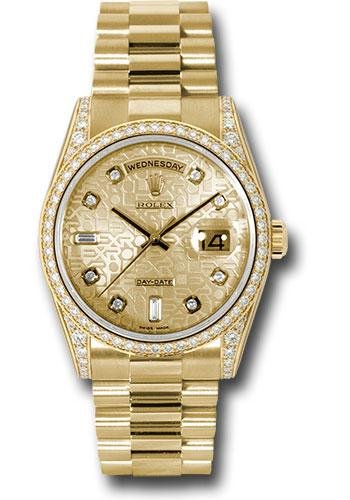Rolex Yellow Gold Day-Date 36 Watch – Bezel – Champagne Jubilee Diamond Dial – President Bracelet – 118388 chjdp