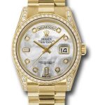 Rolex Yellow Gold Day-Date 36 Watch – Bezel – White Mother-Of-Pearl Diamond Dial – President Bracelet – 118388