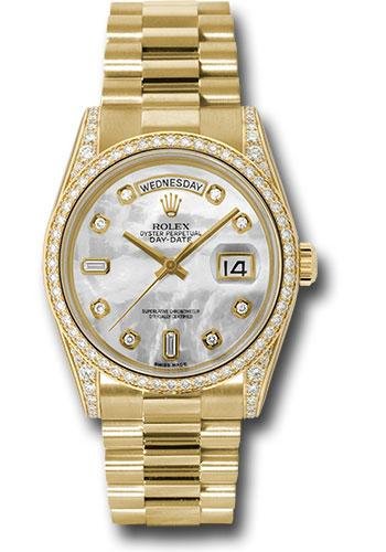 Rolex Yellow Gold Day-Date 36 Watch – Bezel – White Mother-Of-Pearl Diamond Dial – President Bracelet – 118388