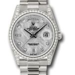 Rolex White Gold Day-Date 36 Watch – Bezel – Meteorite Diamond Dial – President Bracelet – 118389