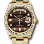 Rolex Yellow Gold Day-Date 36 Watch – Bezel – Bulls Eye Diamond Dial – Oyster Bracelet – 118398