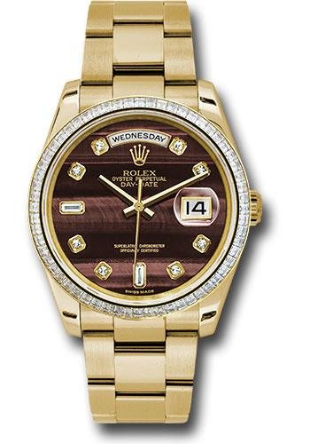 Rolex Yellow Gold Day-Date 36 Watch – Bezel – Bulls Eye Diamond Dial – Oyster Bracelet – 118398
