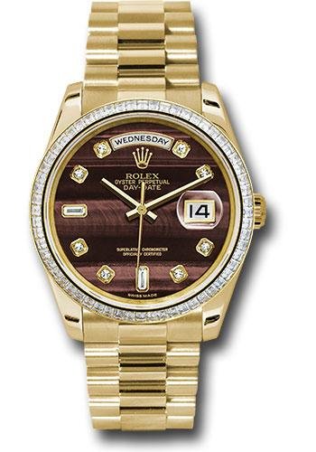 Rolex Yellow Gold Day-Date 36 Watch – Bezel – Bulls Eye Diamond Dial – President Bracelet – 118398